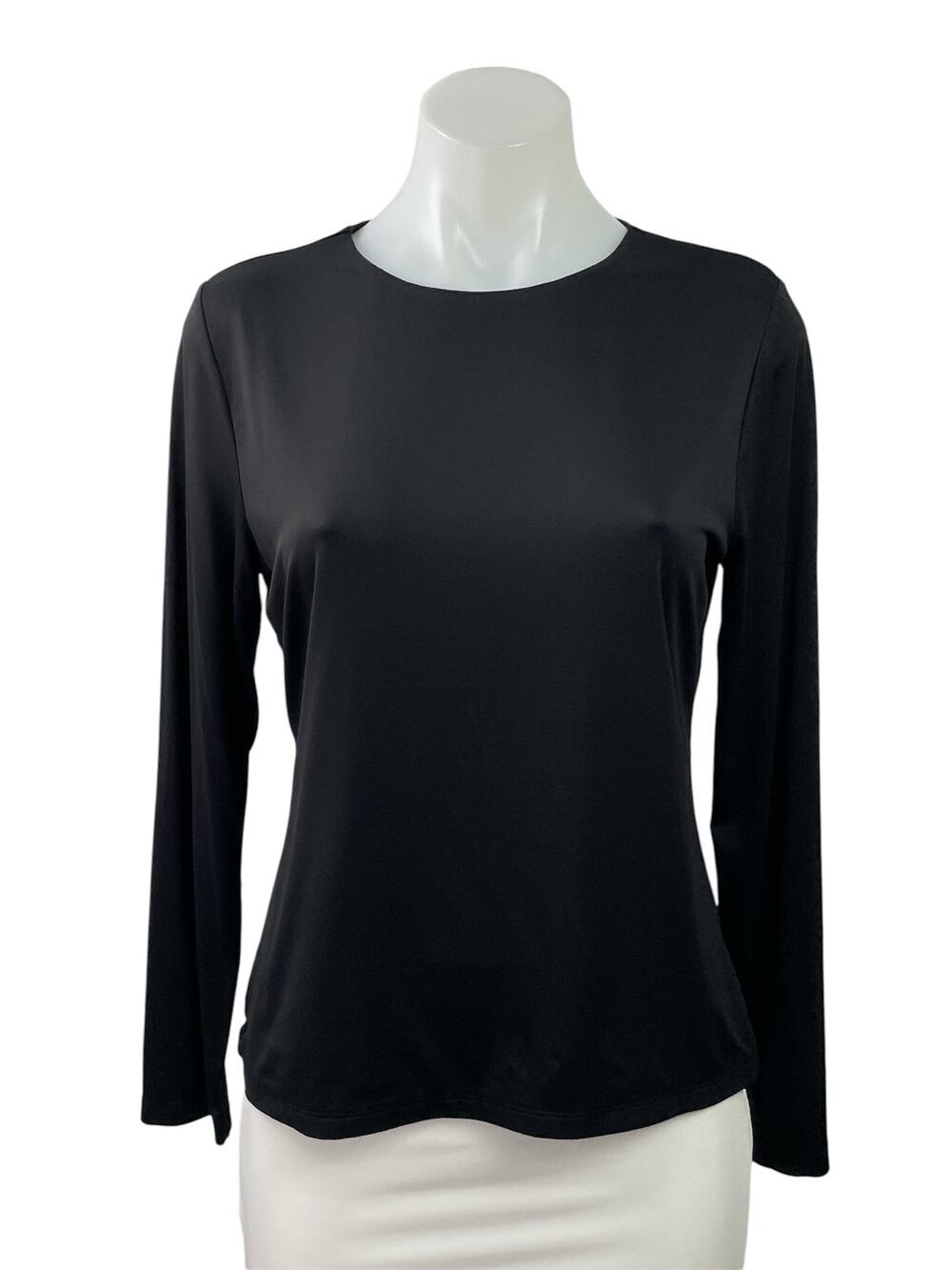 Tahari Women's Black Round Neck Basic Knit Long Sleeve T Shirt Tee Top Size L